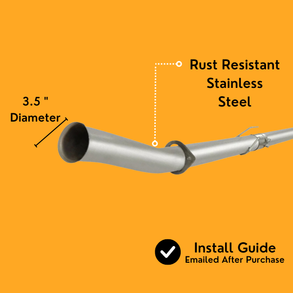 Chrome DPF and CAT delete pipe assembly for Ford 3.0L Powerstroke diesel engines, 2018-2020 models.
