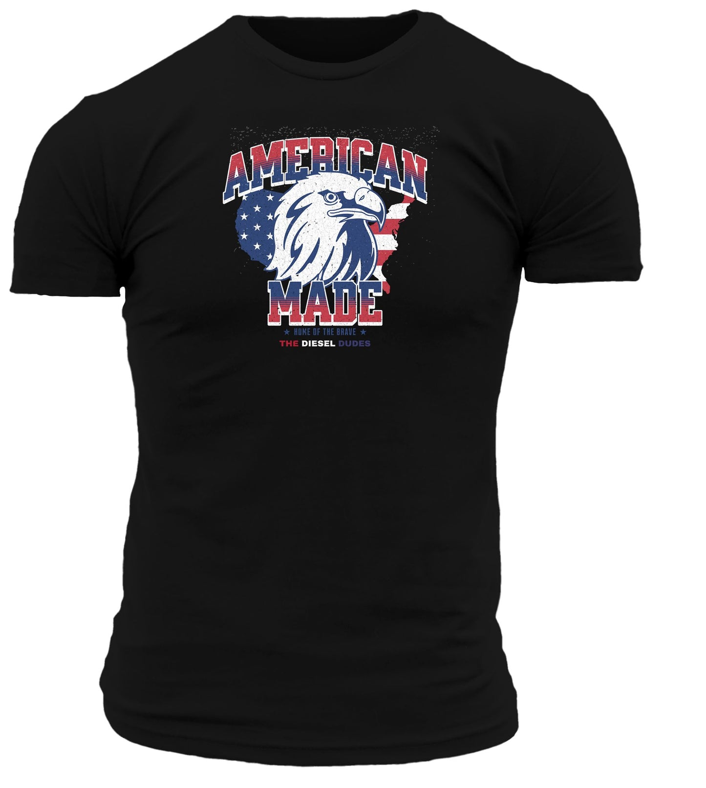 Navy blue "Home Of The Brave" t-shirt featuring patriotic American design and typography.