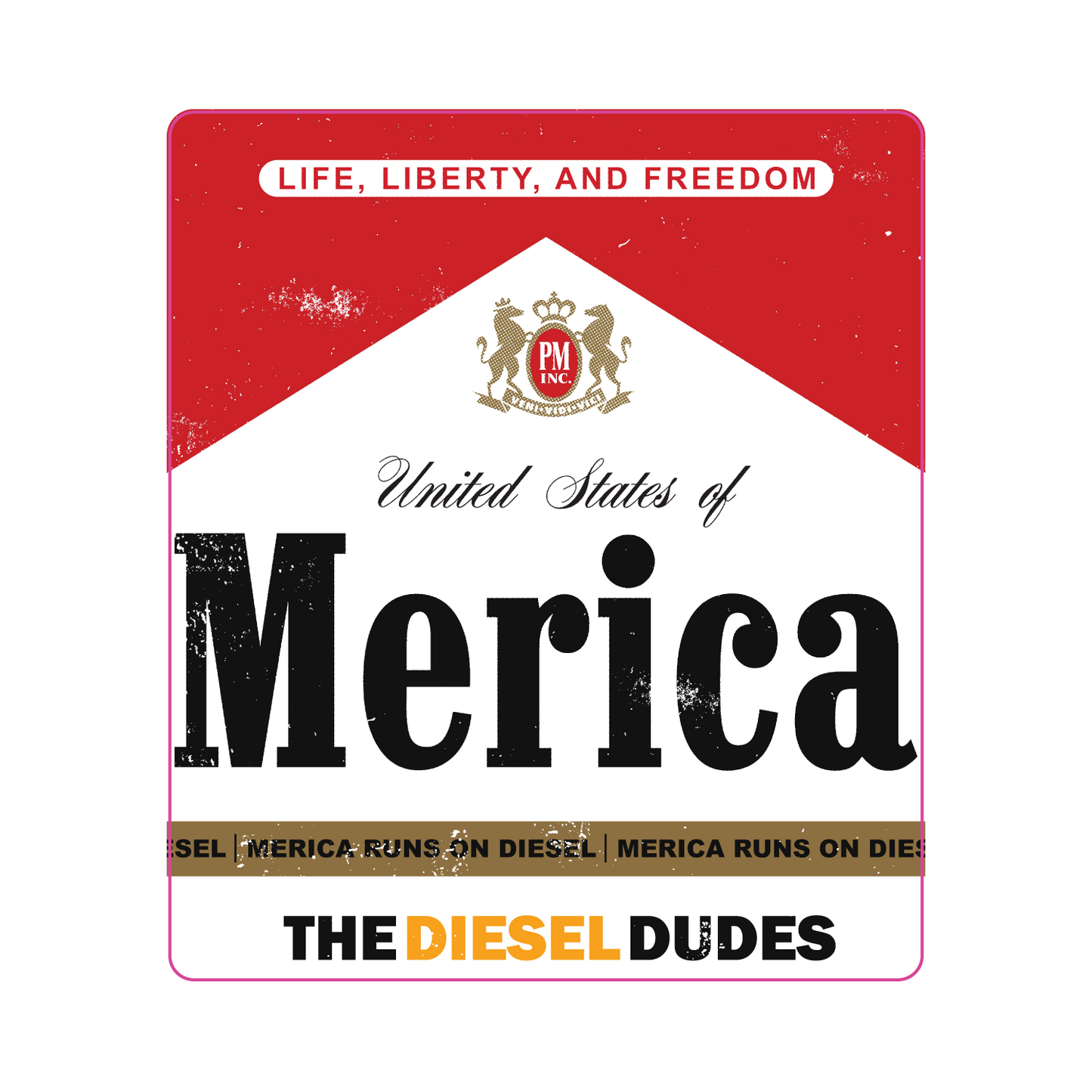 Patriotic Merica sticker design featuring bold red, white, and blue graphics with American-themed artwork and typography.
