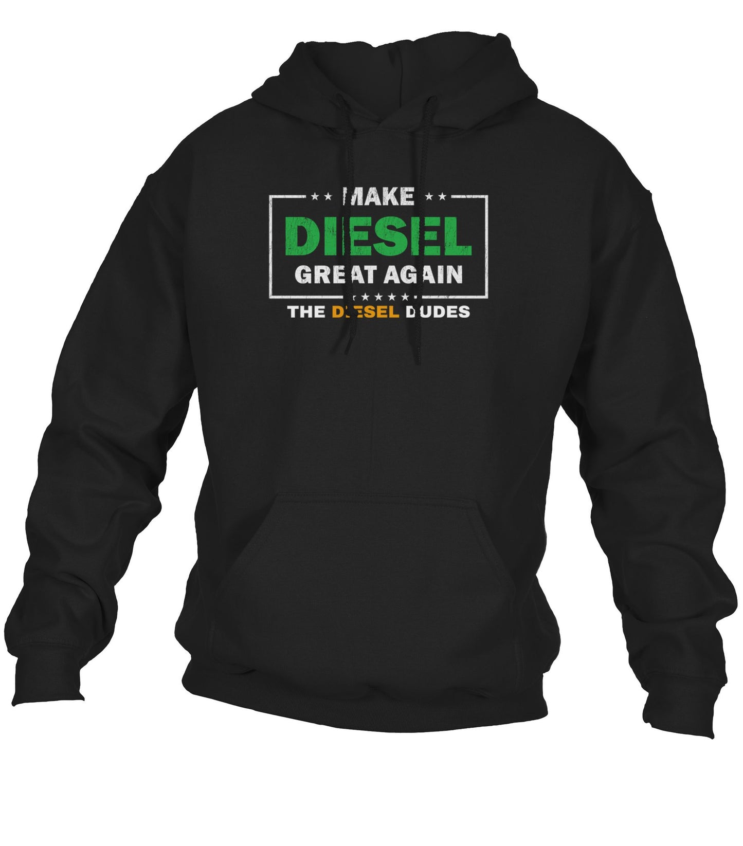 Black hoodie featuring white "Make Diesel Great Again" text across the chest, displayed as main product image.