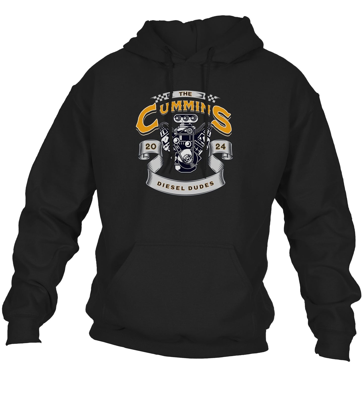 Black Cummins Engine hoodie featuring diesel engine logo design on front chest area.