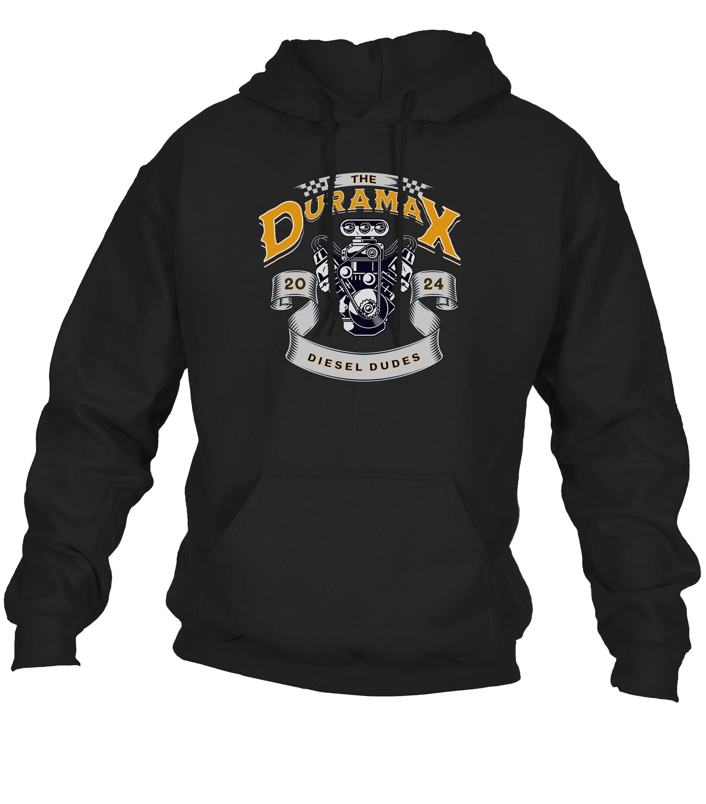 Black Duramax Engine Hoodie by SunFrog Solutions featuring bold engine graphics and comfortable design.