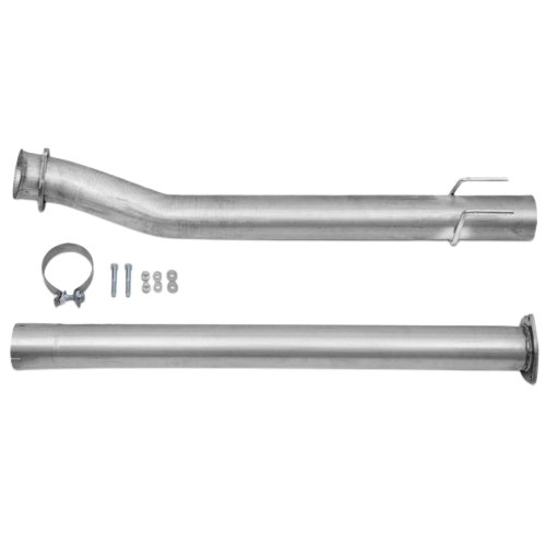 Polished stainless steel DPF and CAT delete pipe for Ford Powerstroke 6.7L diesel engines 2011-2016.