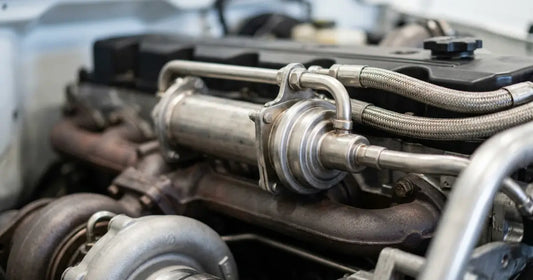 Close on the cooled exhaust gas recirculation valve and its plumbing on a 6.7-litre Cummins INLINE-SIX turbo diesel