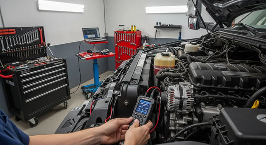 Modified 6.7 Cummins diesel engine with tuner module installed for enhanced power and fuel efficiency.