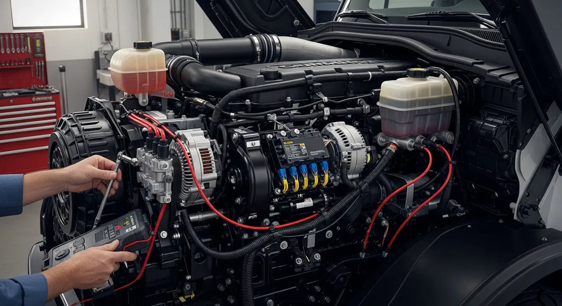 Cummins diesel engine DEF dosing valve and selective catalytic reduction system component closeup