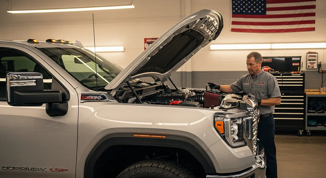 Well-maintained Duramax diesel engine showcasing clean fuel injectors and engine bay components for reliability.