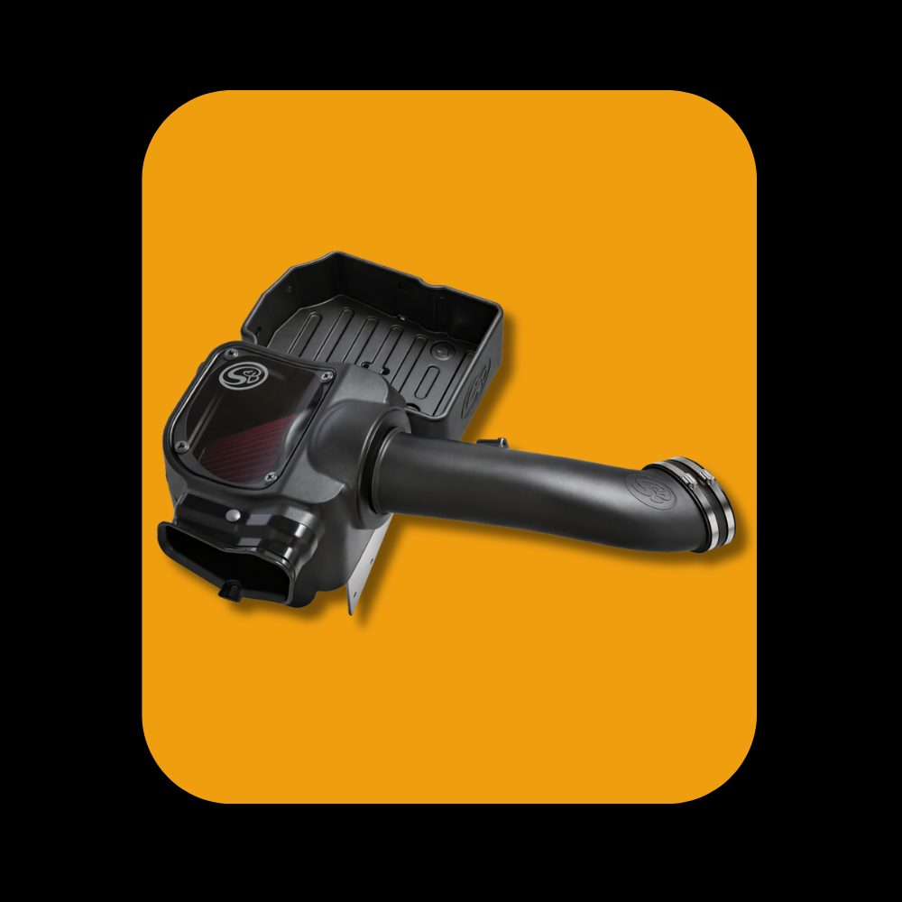 S&B cold air intake system installed on Ford 6.7L Powerstroke diesel engine, 2017-2019 model years.