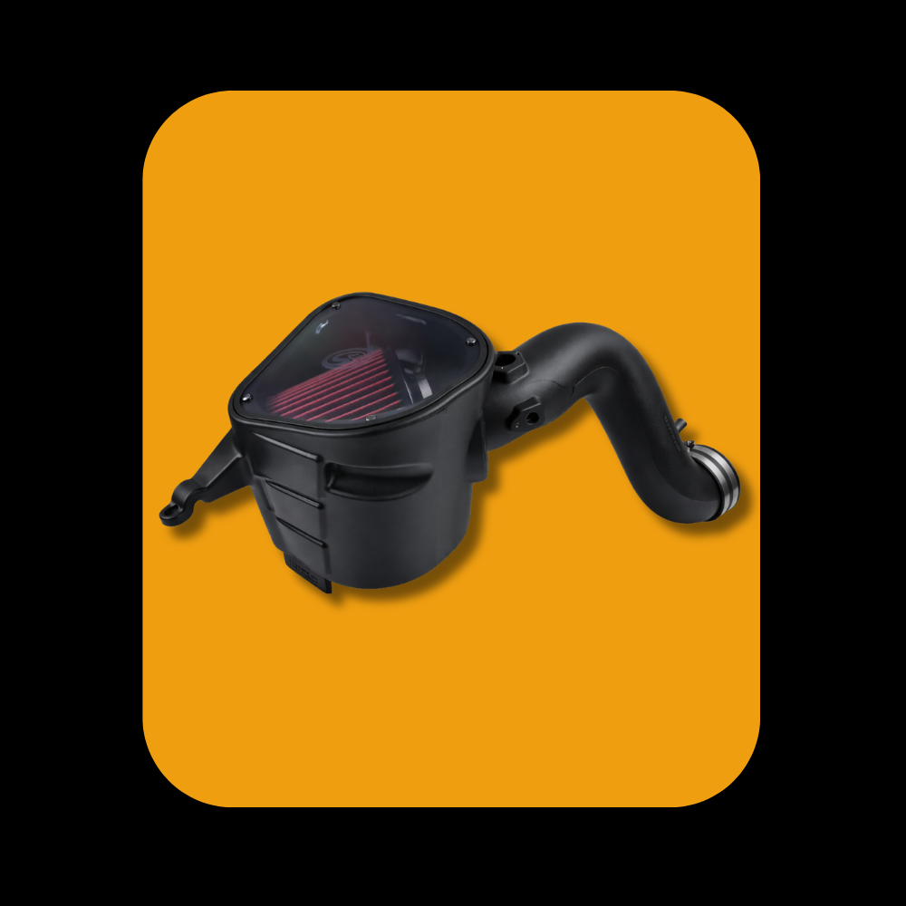S&B cold air intake system installed on Ram Cummins 6.7L diesel engine, 2007-2012 models.