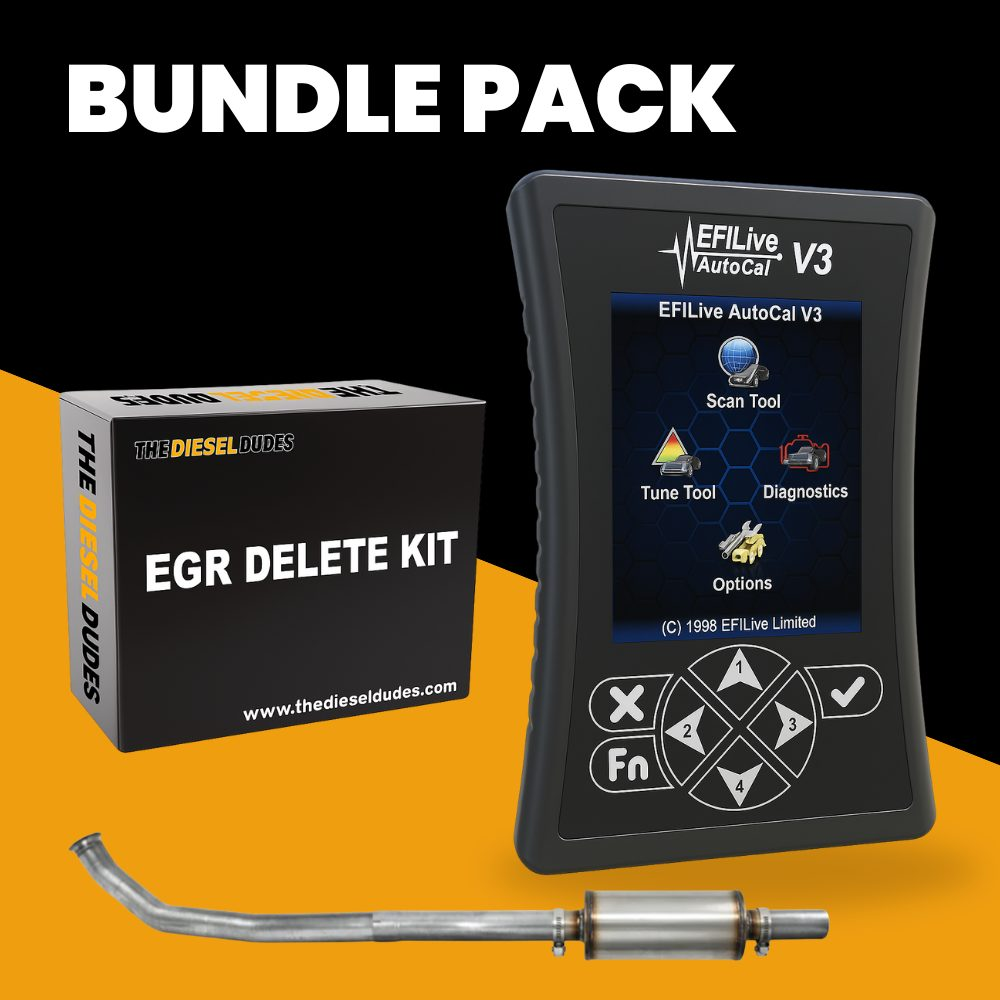Ram Cummins 6.7 full delete bundle components and parts displayed for 2007-2009 diesel truck models.