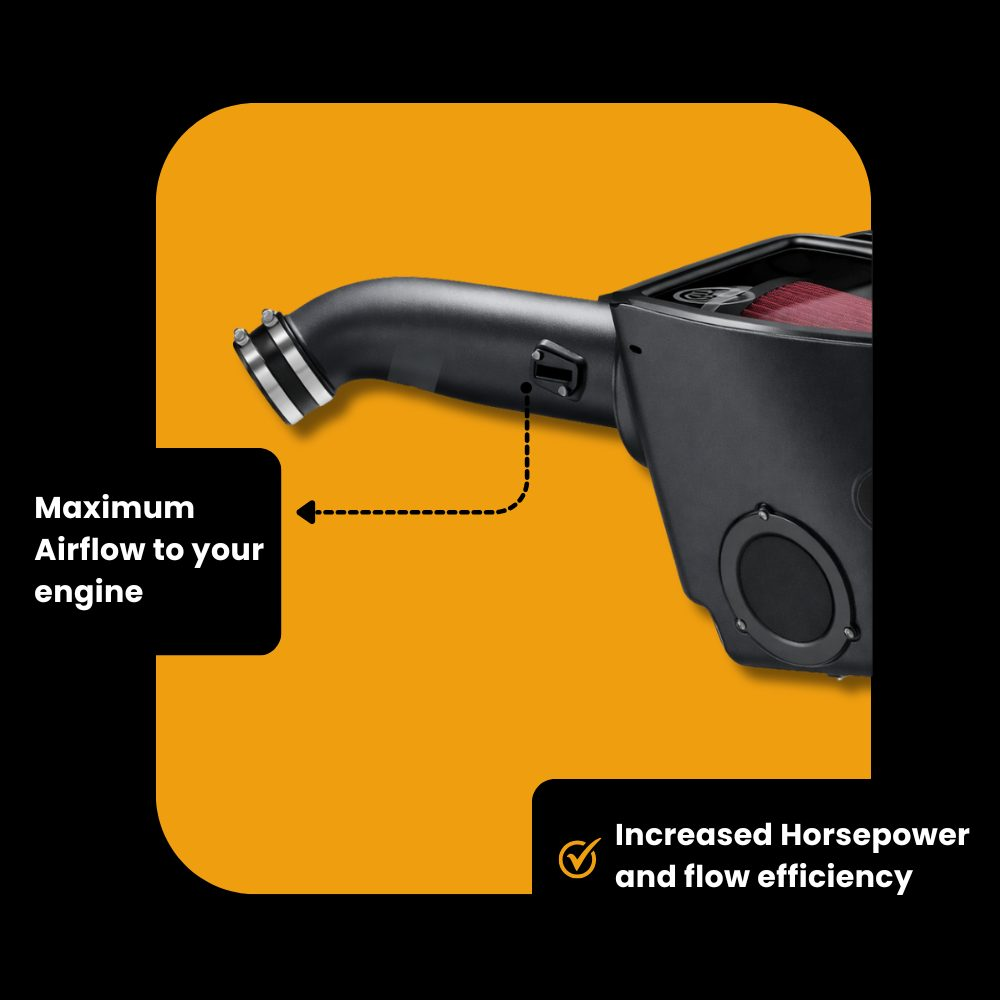 S&B cold air intake system installed on Ford 6.7L Powerstroke diesel engine, 2020-2026 model year.