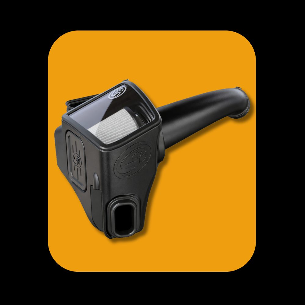 S&B cold air intake system installed on GM Duramax L5P 6.6L diesel engine, 2017-2023 model compatibility.