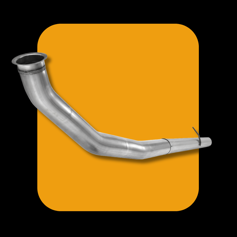 Polished stainless steel DPF and CAT delete pipe for Dodge Ram 6.7L Cummins diesel engine.