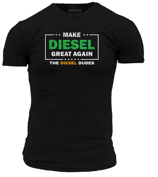 Black t-shirt with white MDGA (Make Diesel Great Again) text design from SunFrog Solutions.